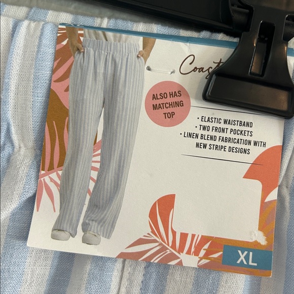 Blue and White linen blend Striped Pants - Picture 2 of 8